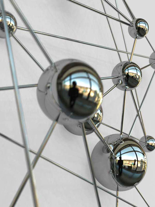 network artwork stainless steel sculpture detail
